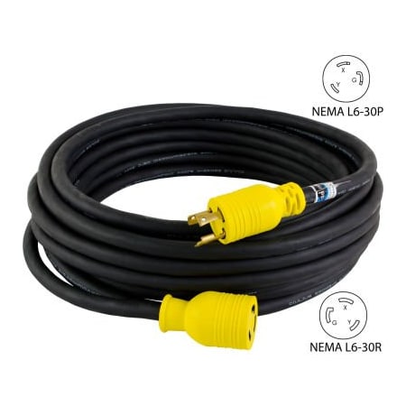 Conntek SJOOW Locking Extension Cord, 10 AWG, Outdoor, 10/3, 1 Outlets, L6-30R, Black, L6-30P, 50 ft RUL630PR-050
